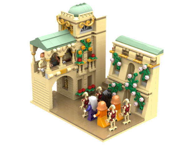 LEGO naboo theed scene with queen's arrest and naboo buildings