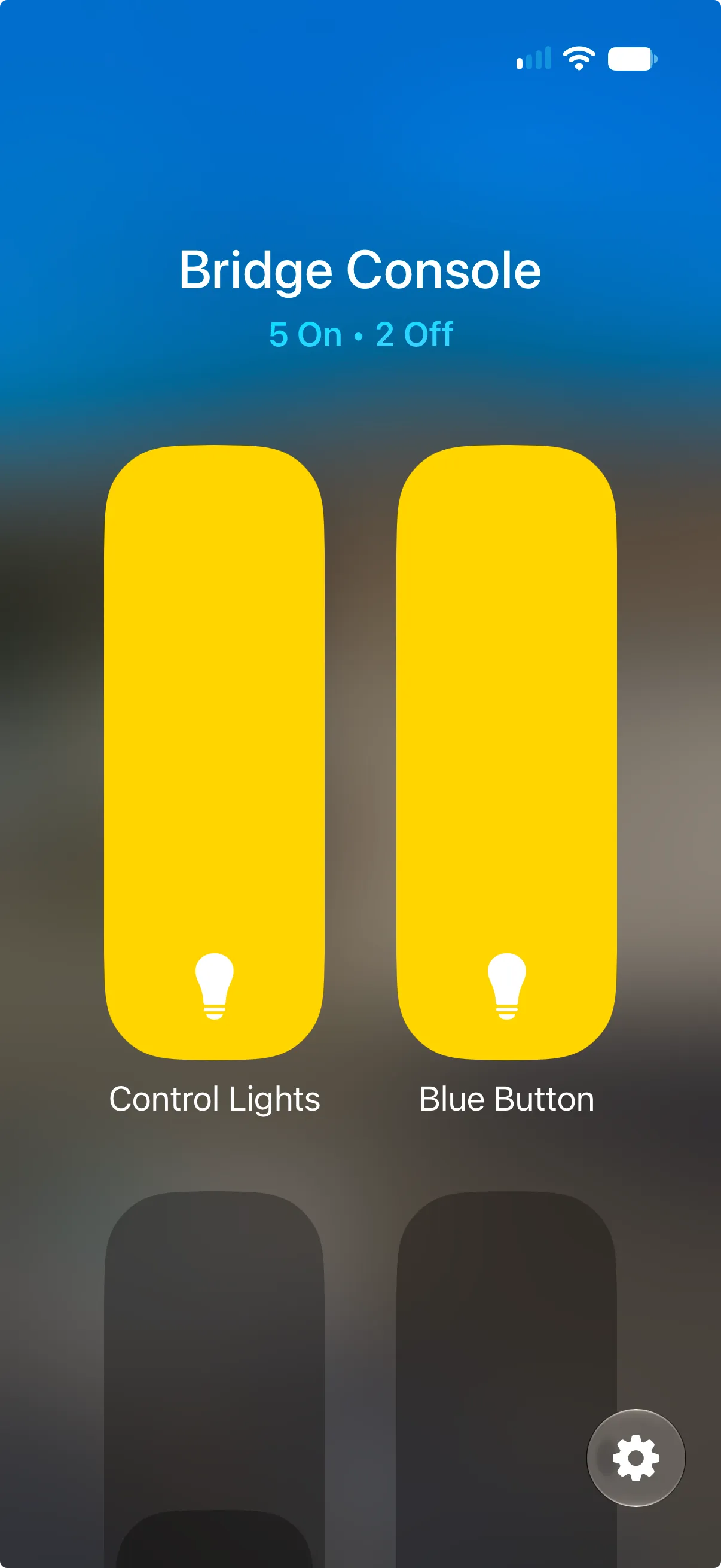The Apple Home controls for the console lights